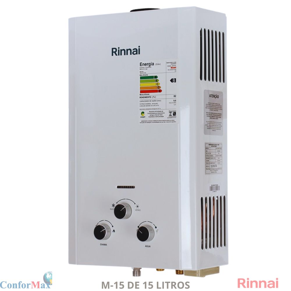 Aquecedor Rinnai M15 de 15,0L Exaustão Natural | CONFORMAX